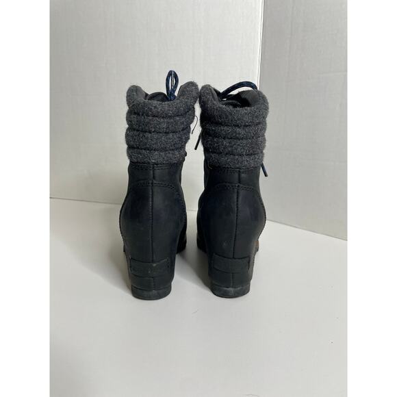 Sorel Conquest Wool Wedge Ankle Boots Womens Size 5 Black Leather Lace Up - Picture 3 of 7